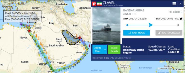 ifmat - Clavel oil tanker voyage from Bandar Abbas into the Mediterranean