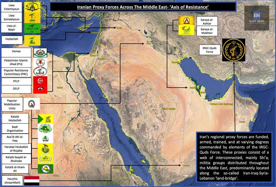 ifmat - Map of Iran regional proxy forces in the Middle East