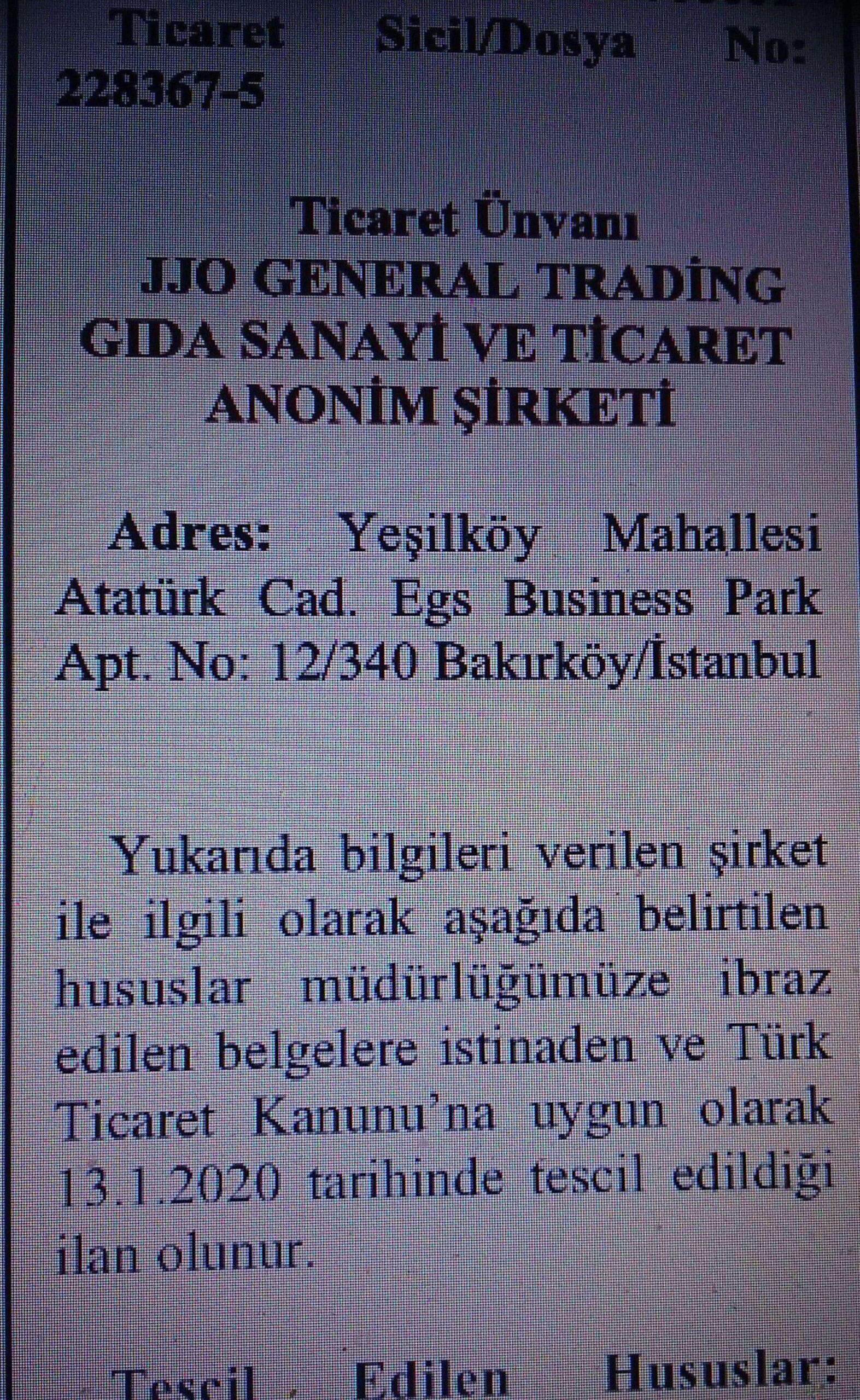 ifmat - Turkey-based JJO General Trading lists sanctioned terror financier as the sole board member1